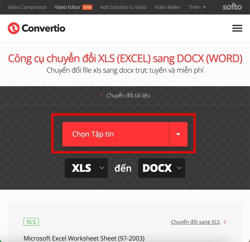 Cách chuyển Excel sang Word bằng Convertio