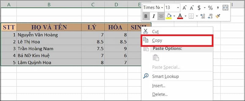 Cách chuyển Excel sang Word với Copy - Paste