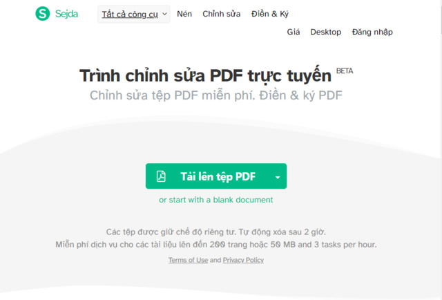 Chỉnh sửa PDF với Sejda