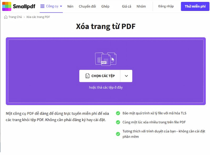 Chọn các tệp PDF bạn muốn xóa trang