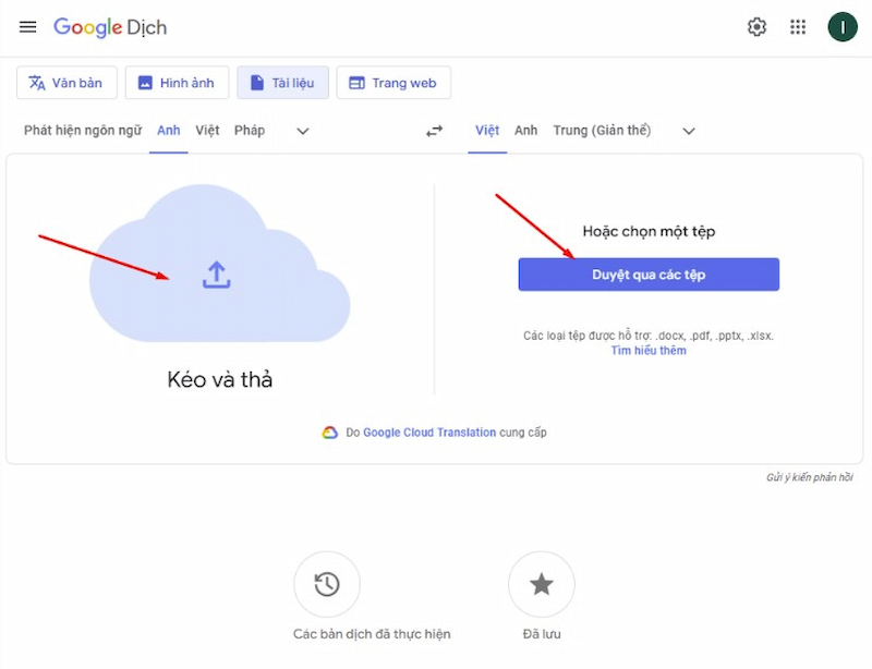 Chọn tệp PDF cần dịch