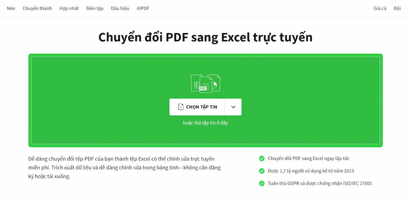 Chuyển đổi PDF sang Excel bằng công cụ SmallPDF