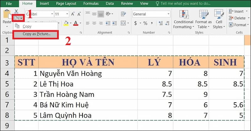 Chuyển Excel sang Word thông qua định dạng ảnh