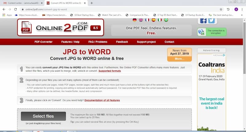 Chuyển file jpg sang word với Online2PDF