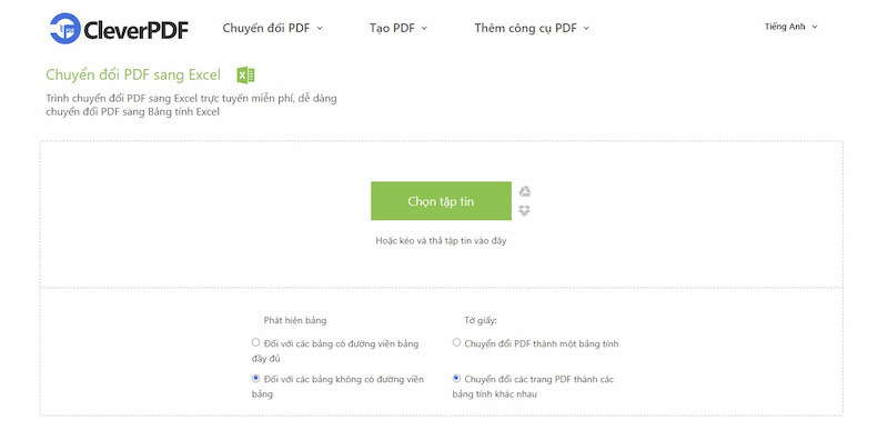 Chuyển file PDF thành Excel bằng CleverPDF
