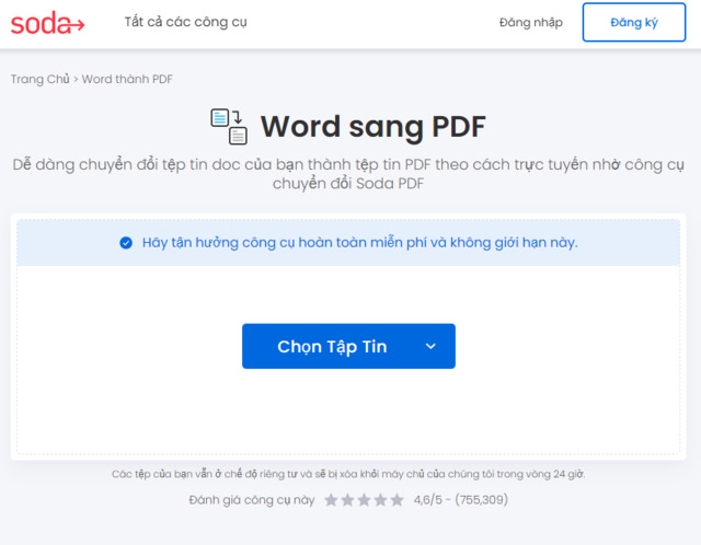 chuyển word sang pdf bằng soda pdf