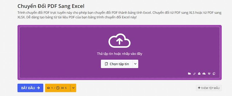 Chuyển PDF sang Excel online bằng PDF2GO