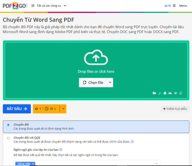 chuyển word sang pdf bằng pdf2go