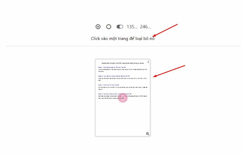 Click vào một trang PDF để loại bỏ nó