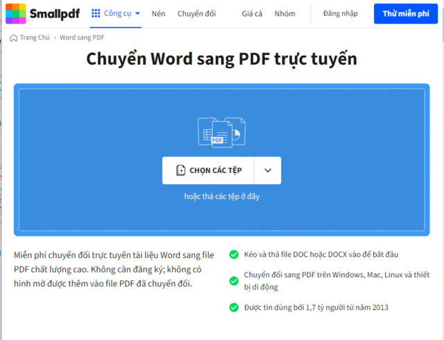 chuyển word sang pdf bằng smallpdf 