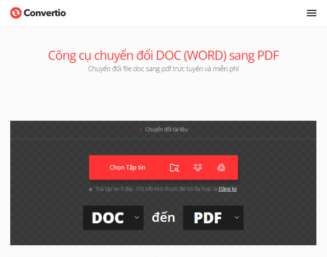 chuyển word sang pdf bằng convertio