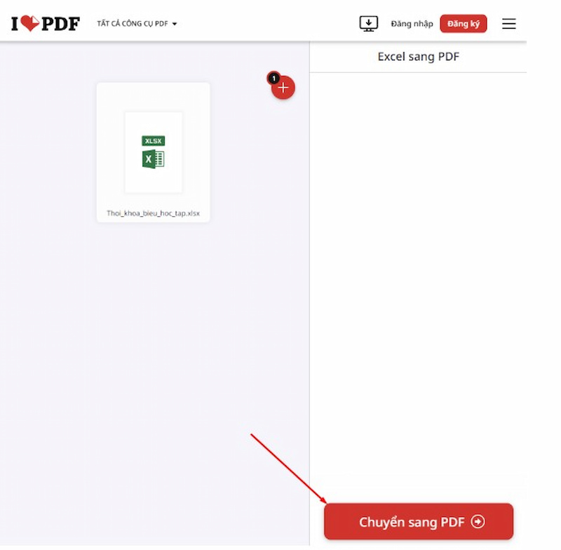 Nhấn chuyển Excel sang PDF
