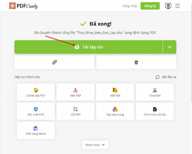 Nhấn “Tải tập tin” tại PDF Candy