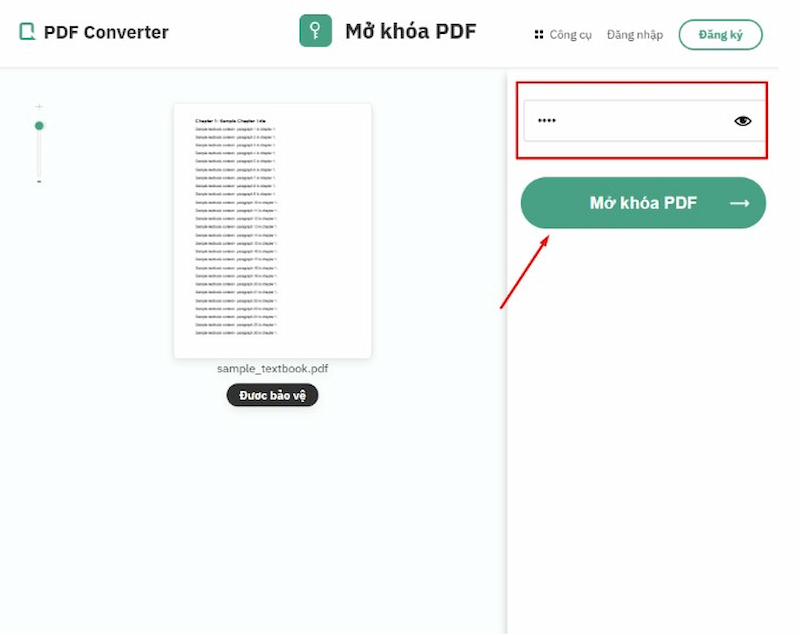 Nhập mật khẩu của file PDF được bảo vệ