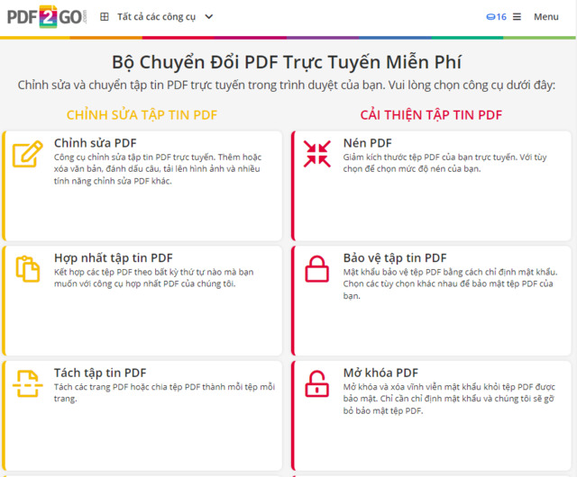 Chỉnh sửa PDF với pdf2go