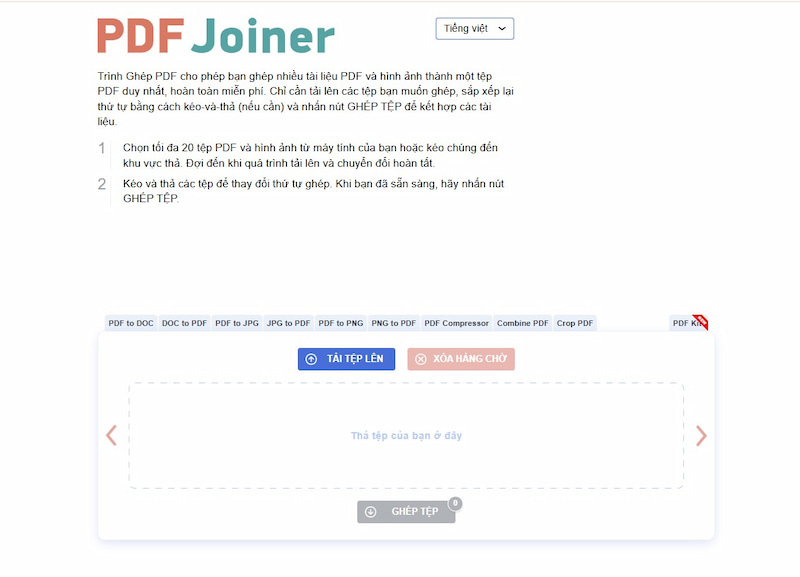 Ghép file bằng công cụ online PDF Joiner