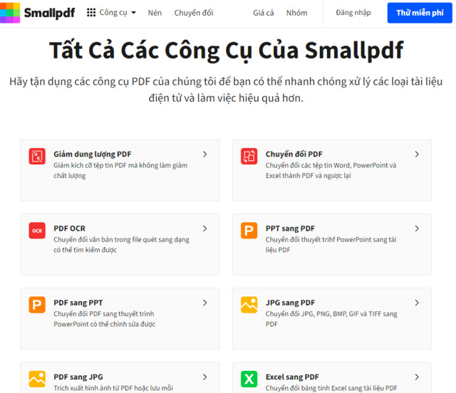 Chỉnh sửa PDF với smallpdf