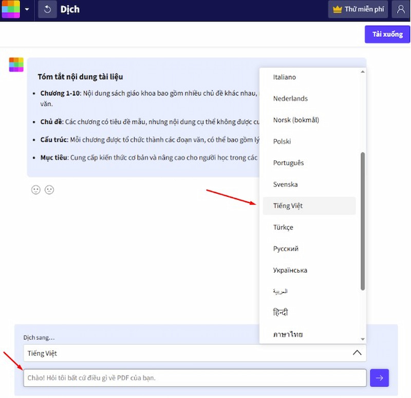 Sử dụng tính năng trò chuyện AI tại SmallPDF
