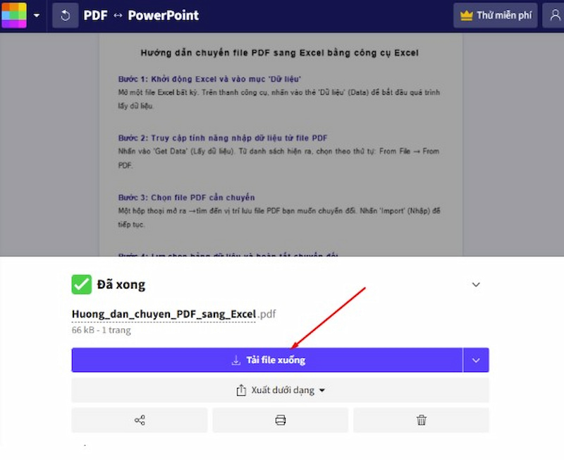 Tải file đã chuyển pdf sang ptt về máy