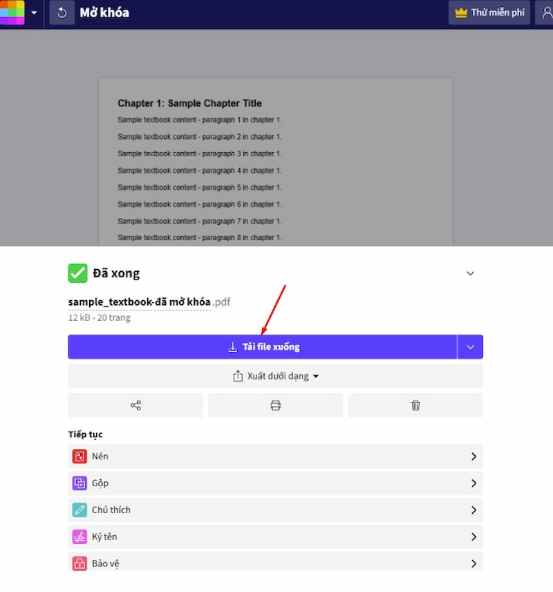 Tải file xuống đã mở khóa về máy